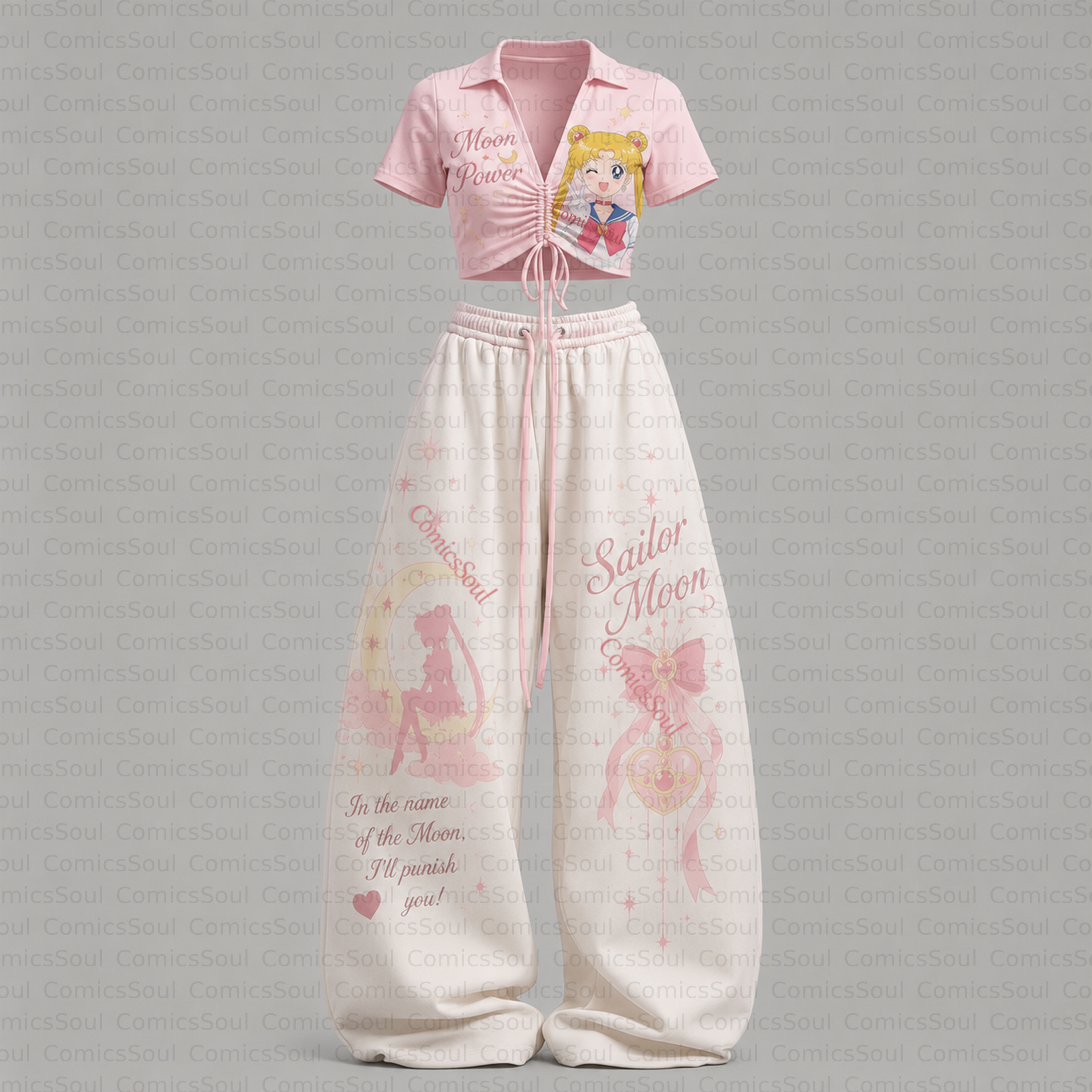 Sailor Moon Drawstring Short Sleeve Top & Long Pants Two-Piece Set