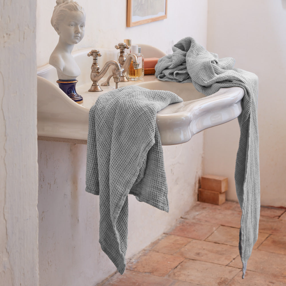 Serviette de bain en lin - Waffle - Gris Vésuve