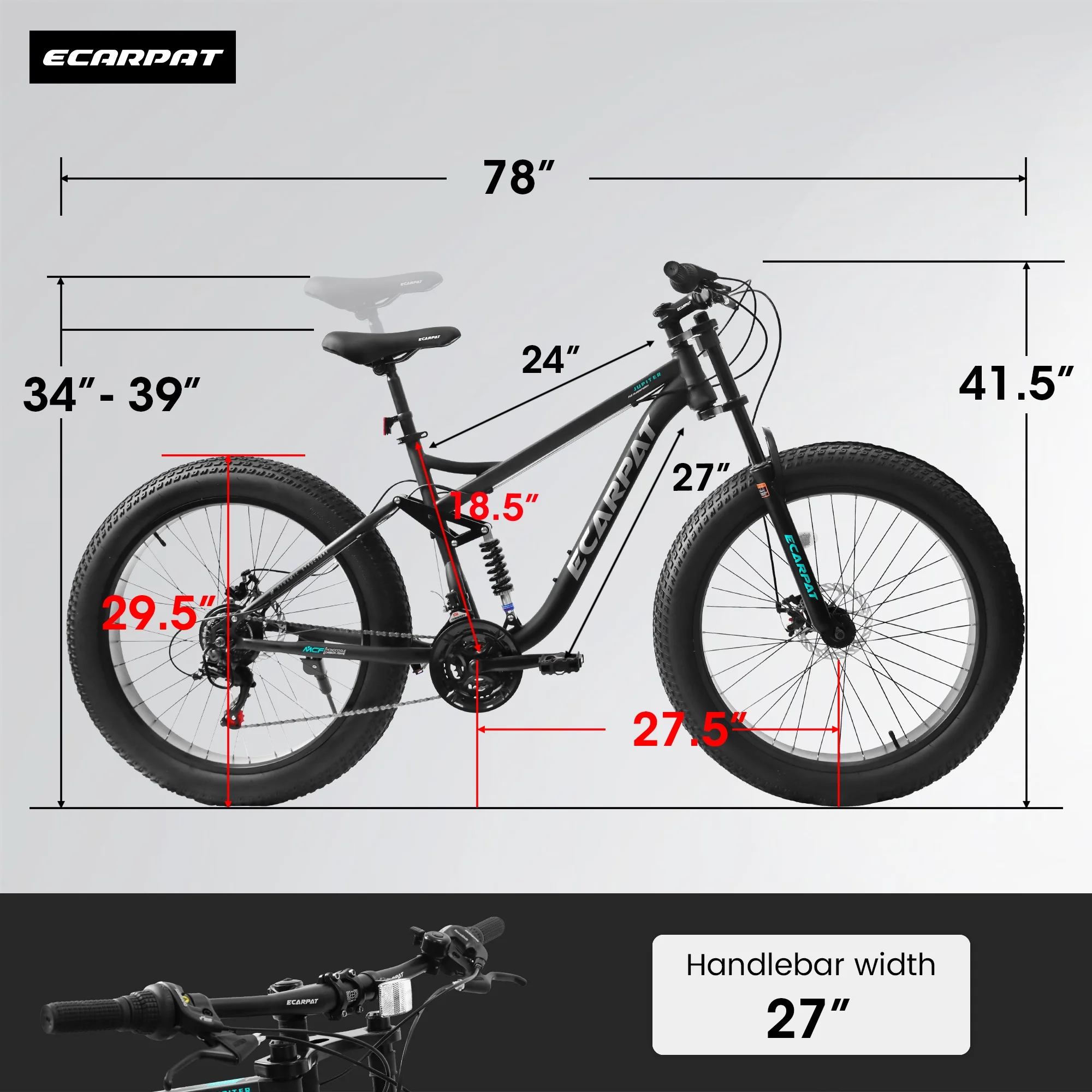 Ambifirner 26" Fat Tire Mountain Bike with Full Suspension - 4" Wide All-Terrain Tires & Shimano 21-Speed Drivetrain - Outdoor Bike for Men/Women 85% Pre-Assembled Durable Design - Image 9
