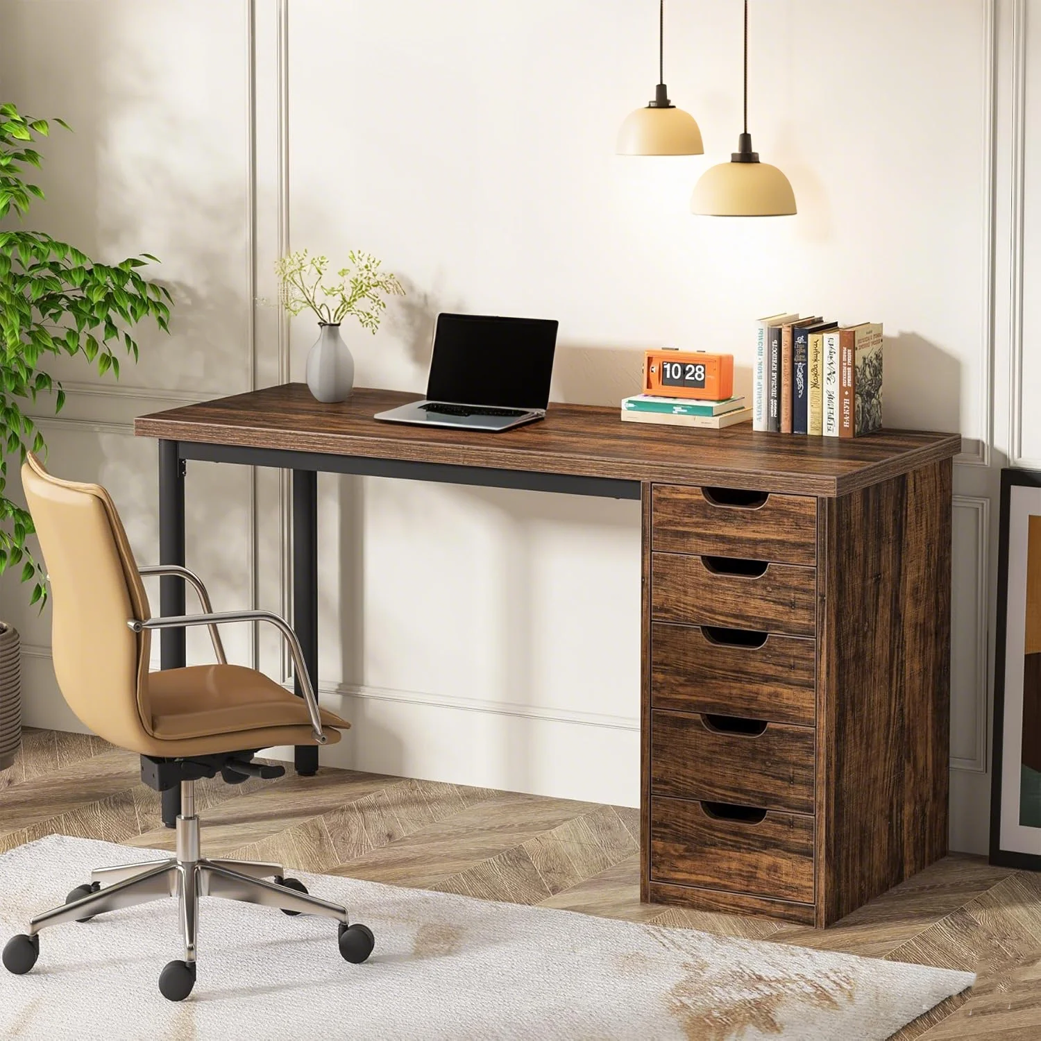 Tribesigns 47 inches Vanity Desk with 5 Drawers, Rustic Makeup Dressing Table with Storage, Modern Simple Computer Desk for Women, Girls (Brown) - Image 23