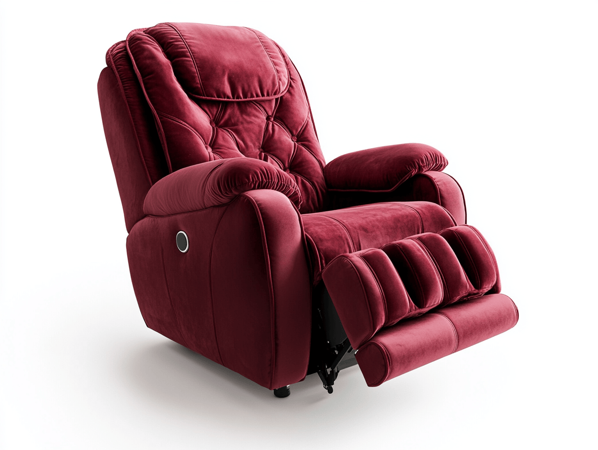 Sillón reclinable eléctrico en terciopelo burdeos con masaje y reposapiés ajustable