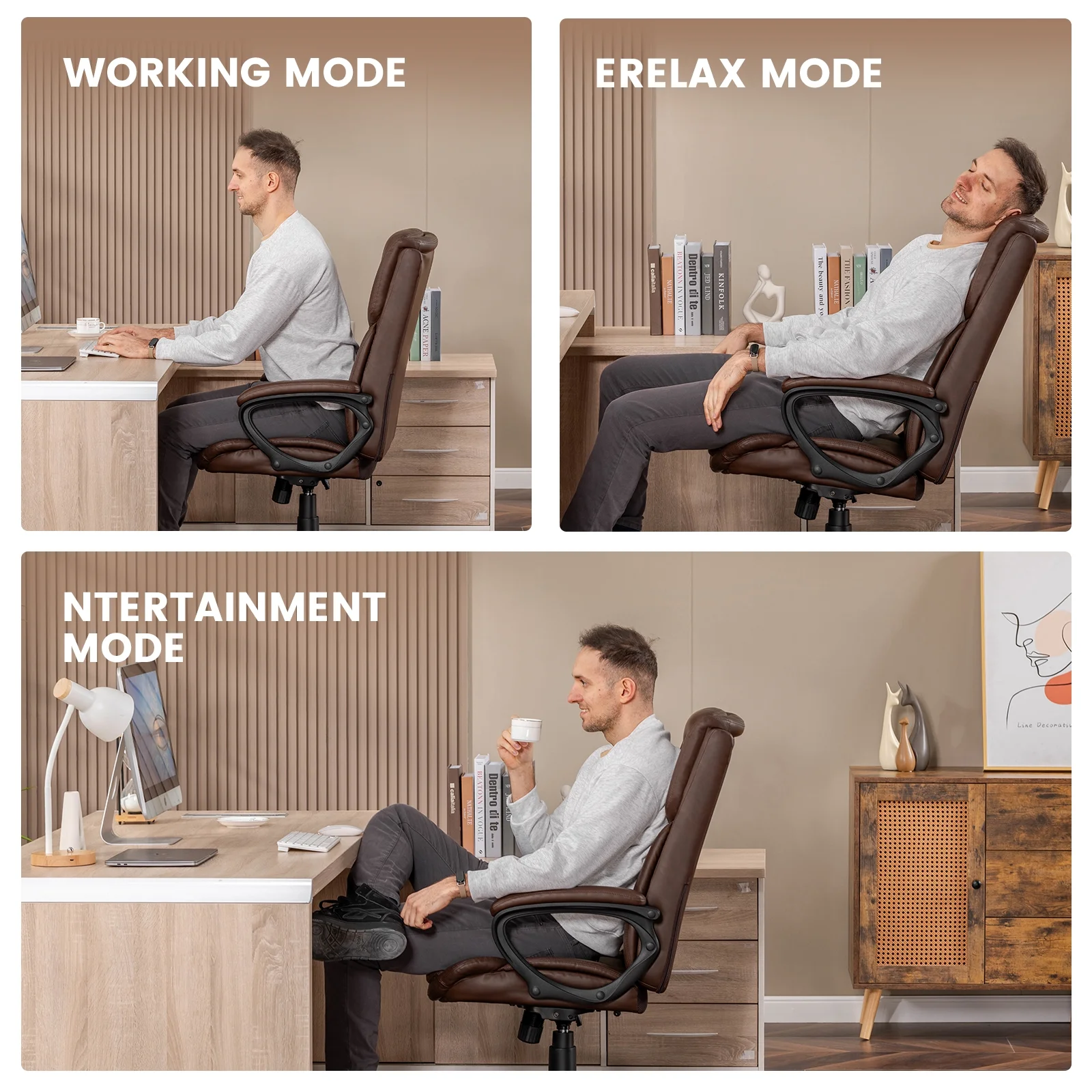 Mainstays Executive Ergonomic High Back Leather Home Office Desk Chair, Black - Image 22