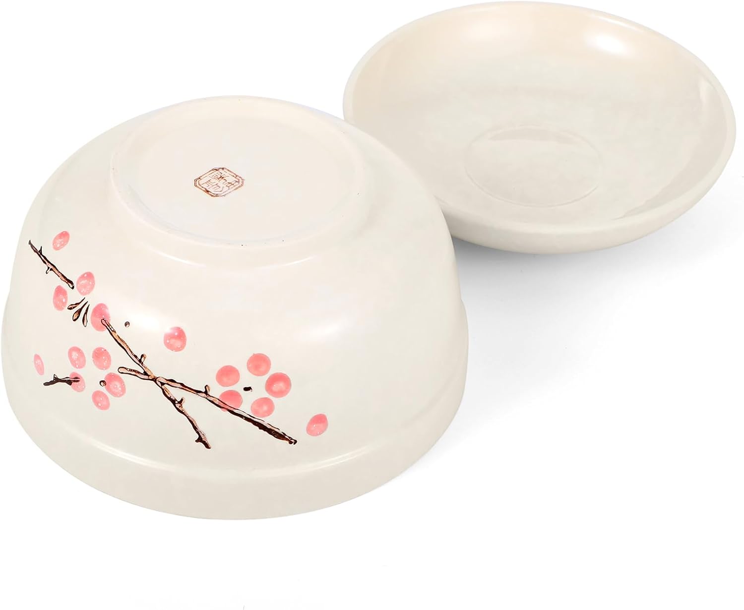 2 Pack Ceramic Ramen Noodle Bowl, 27 OZ Big Ramen Bowl with Lid, Japanese Hand-Painted Ceramic Tableware, Durable Floral Soup Bowl for Noodles, Porridge, Rice, Dishwasher Safe(Pink, Beige)
