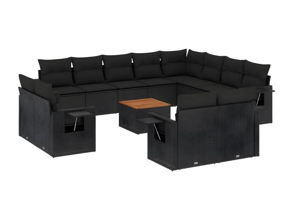 Set de sofás de jardín y cojines 13 pzas ratán sintético negro 79380UCKE