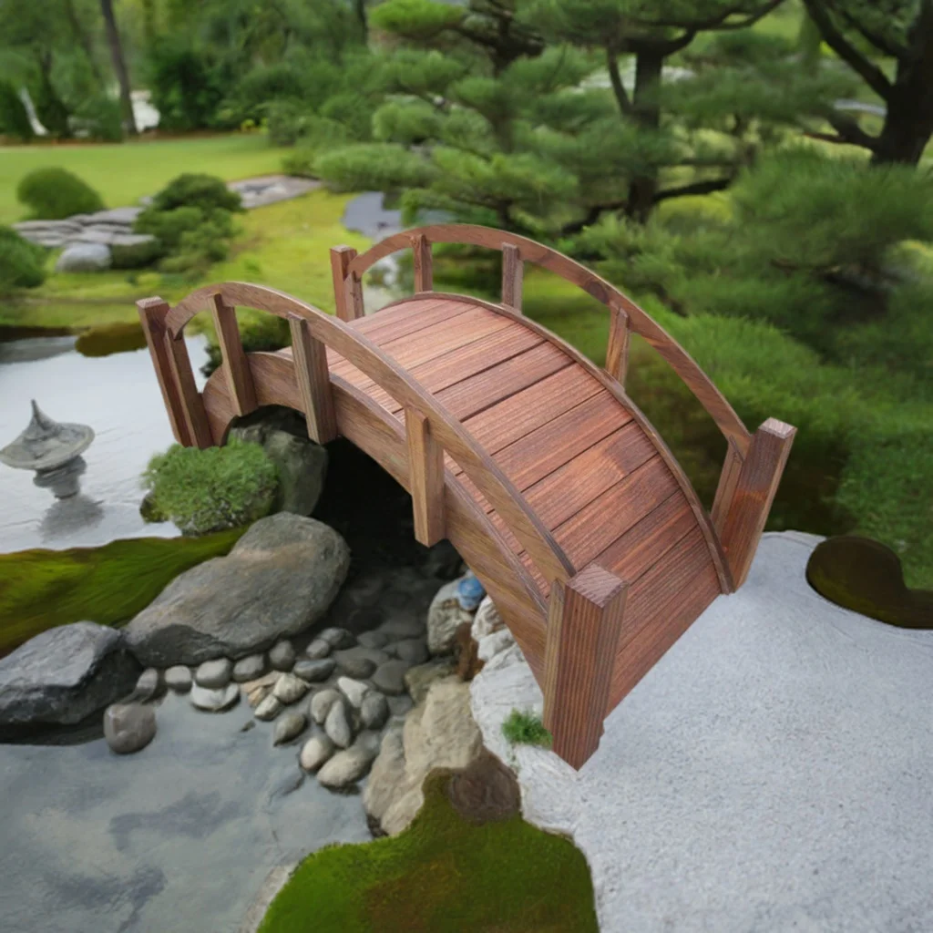 SamsGazebos Miniature Japanese Wood Garden Bridge, 25-Inch, Brown, Treated - Image 2