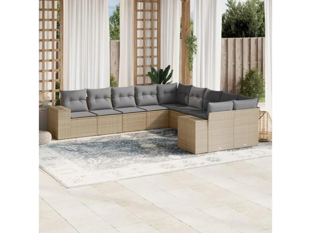 Homepleno Juego de sofás jardín con cojines beige 10 pzas ratán sintético 27457ijpm