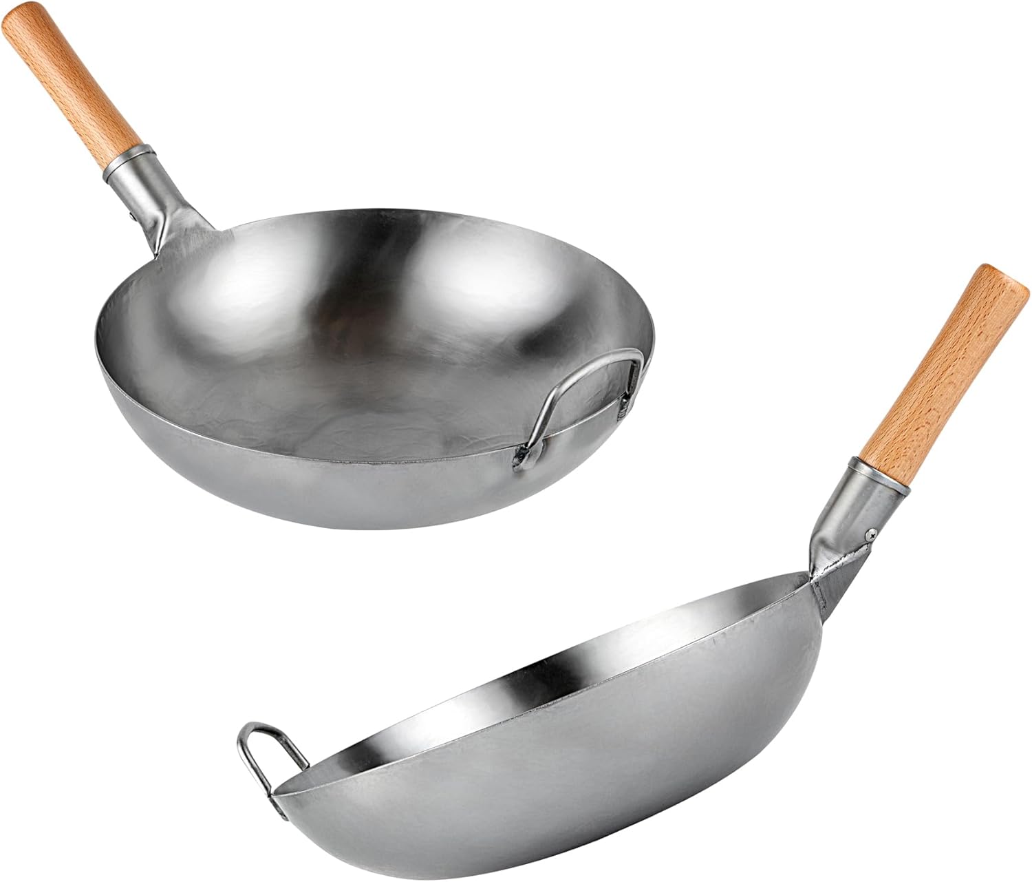 Restaurantware Carbon Steel Wok 1 Pack of 14 Inch Heavy-Duty Stir Fry Pan Silver Hand Hammered Wok Efficient Maneuvering Steel Helper Handle Uniform Heat Distribution Asian Cooking