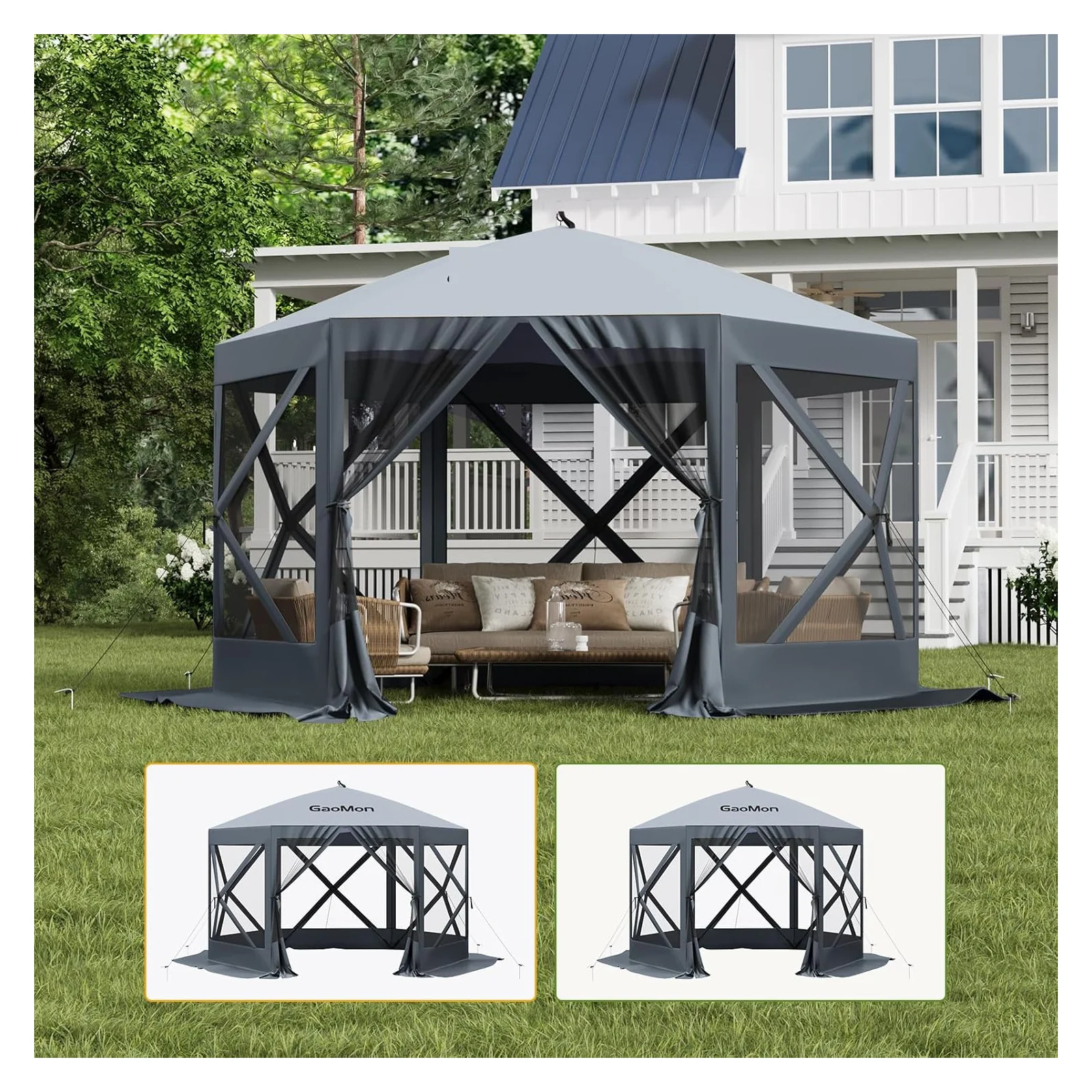 Pop Up Gazebo,Portable Outdoor Camping Canopy Screen Tent With Waterproof 6 Sidewalls&Mosquito Netting,Easy Up Windproof & Waterproof Party Tent For Lawn Garden Backyard,Grey/Brown - Image 10