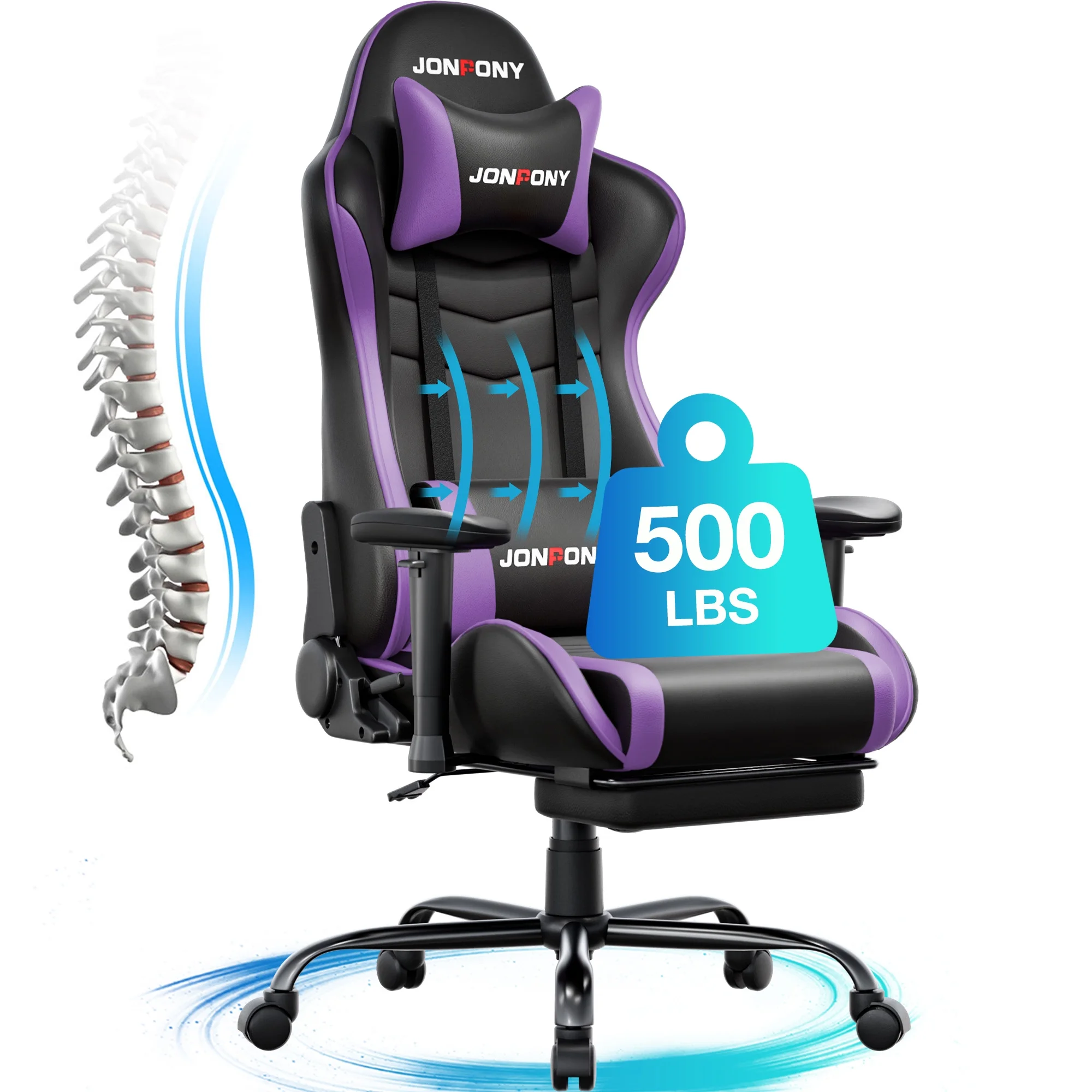 JONPONY Big and Tall 500LBS Gaming Chair, Ergonomic Design, Gamer Chair PU Leather with Footrest and Lumbar Support, High Back Office Chair Support 8 Hours Long Sitting, Computer Chair,Red - Image 45
