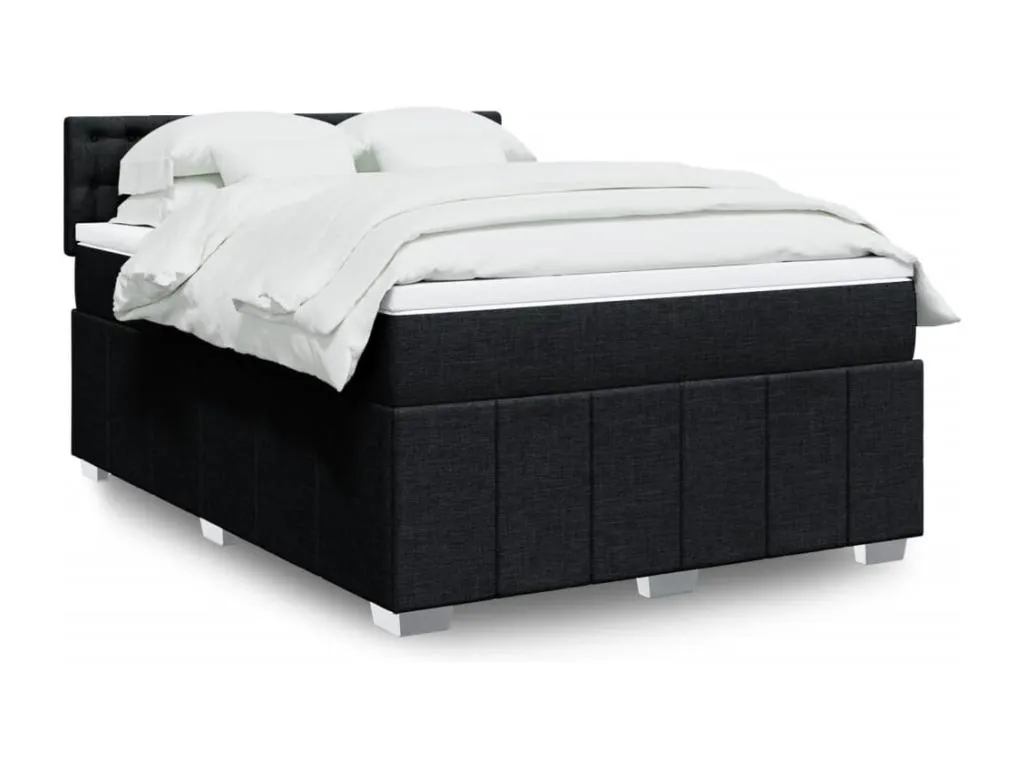 Cama box spring con colchón tela negro 160x200 cm wpd3519494