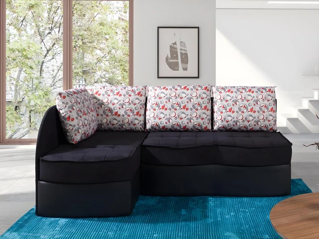 Sofá rinconero Mobtrendy 119 Negro Función de descanso Caja de ropa de cama 203x79cm 46445amaz