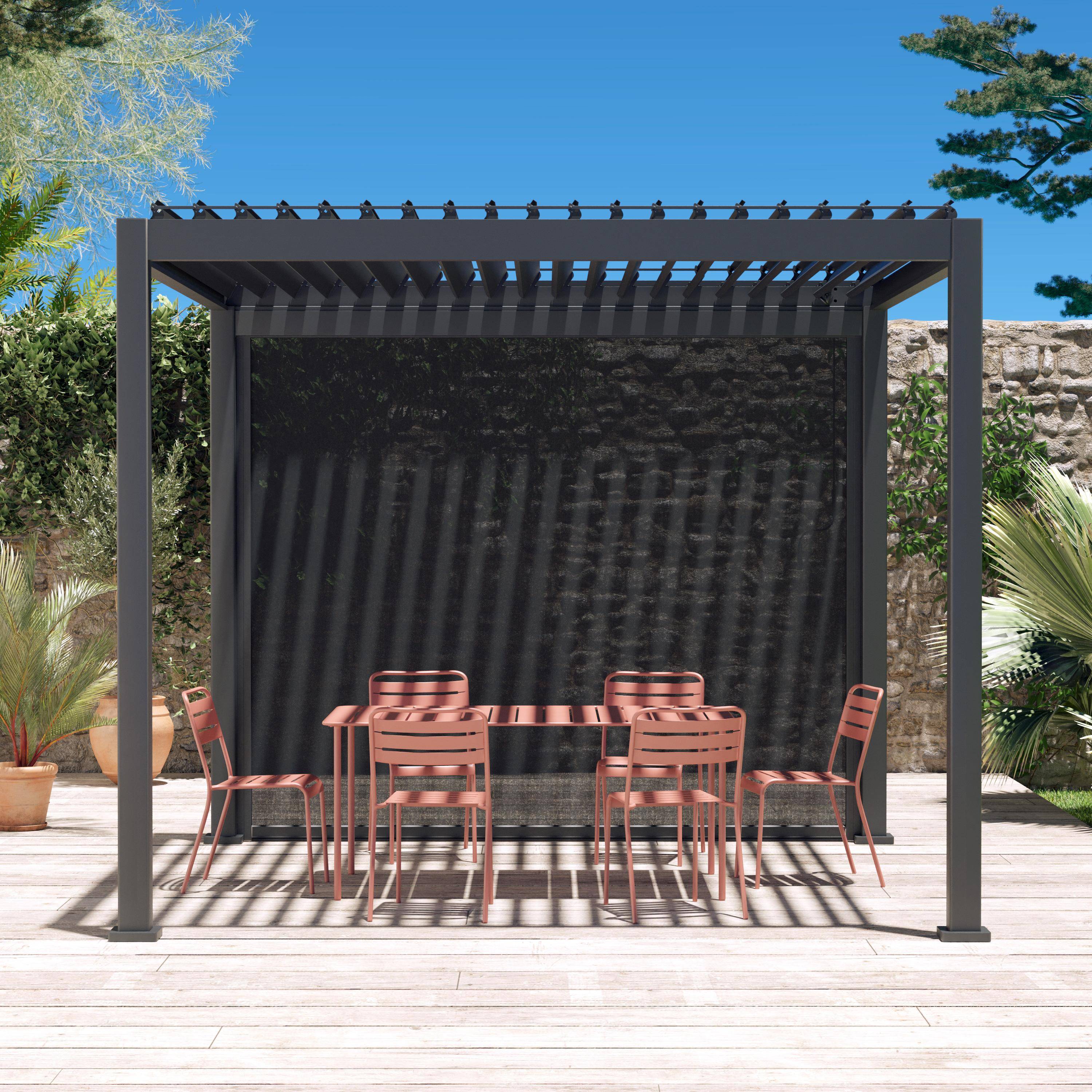 Triomphe 3x3m + accesorio - Pérgola bioclimática 3x3m V2 + toldo vertical 3x3m