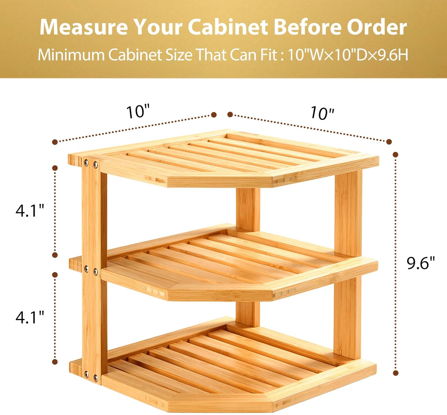 Umilife Plate Organizer for Cabinet, Bamboo Corner Shelf, Dish & Bread Organizer, Spice Rack, Kitchen Bathroom Countertop Storage Organization Space Saver