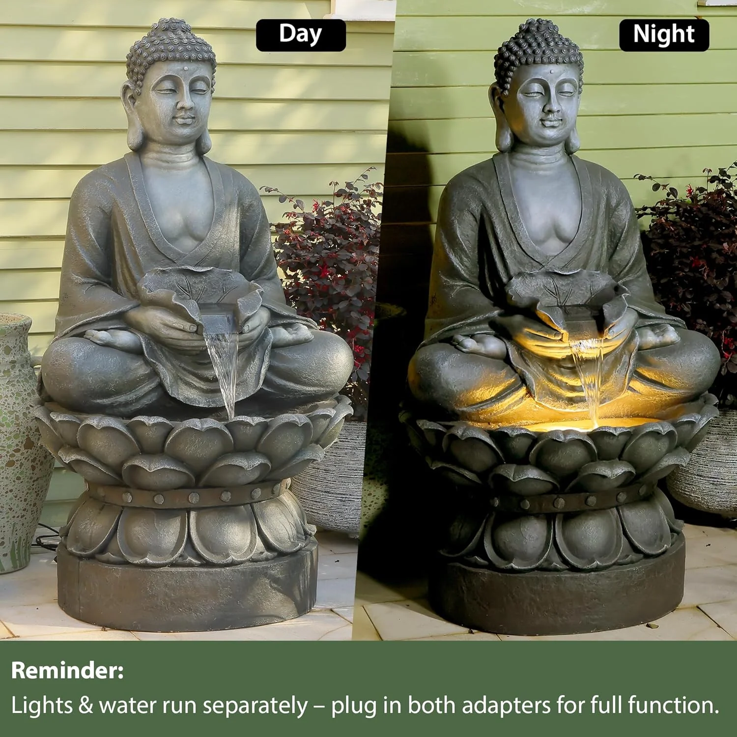 Buddha Water Fountain Outdoor Large Sitting Lotus Base Waterfall Fountains Zen Water Feature Indoor with LED Light for Garden Patio Backyard Deck Lawn Porch Balcony Home 45 inches Gold - Image 13