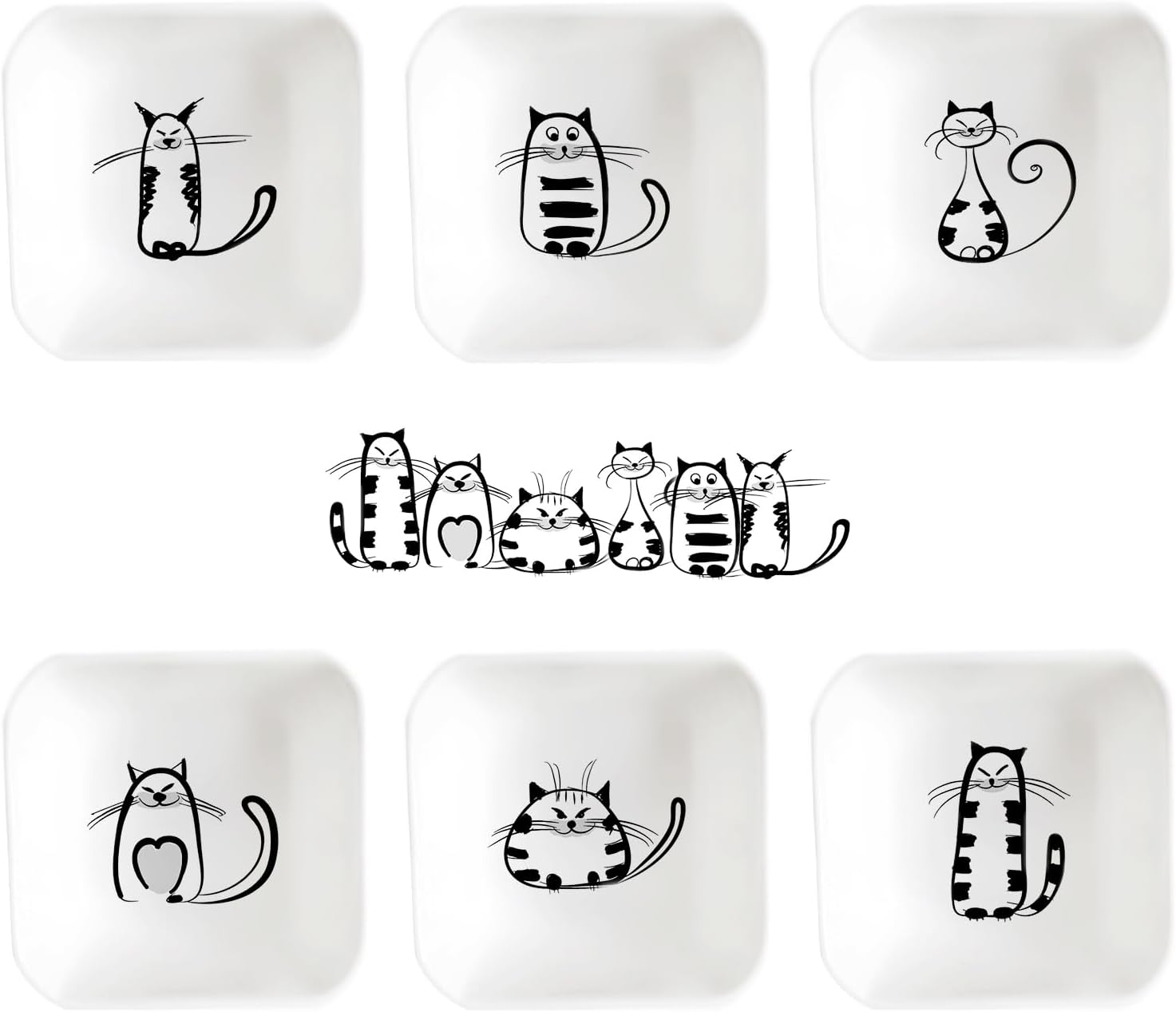 4 Pcs 4 Inches Cute Cat Soy Sauce Dish,Ceramic Cat Bowls,Japanese Cat Plates,Dipping Bowls,Snack Dish,Small Ceramic Saucers Plates, Sushi Plate Set, Mini Bowls, Small Bowls for Sides Dish (4 Inch)