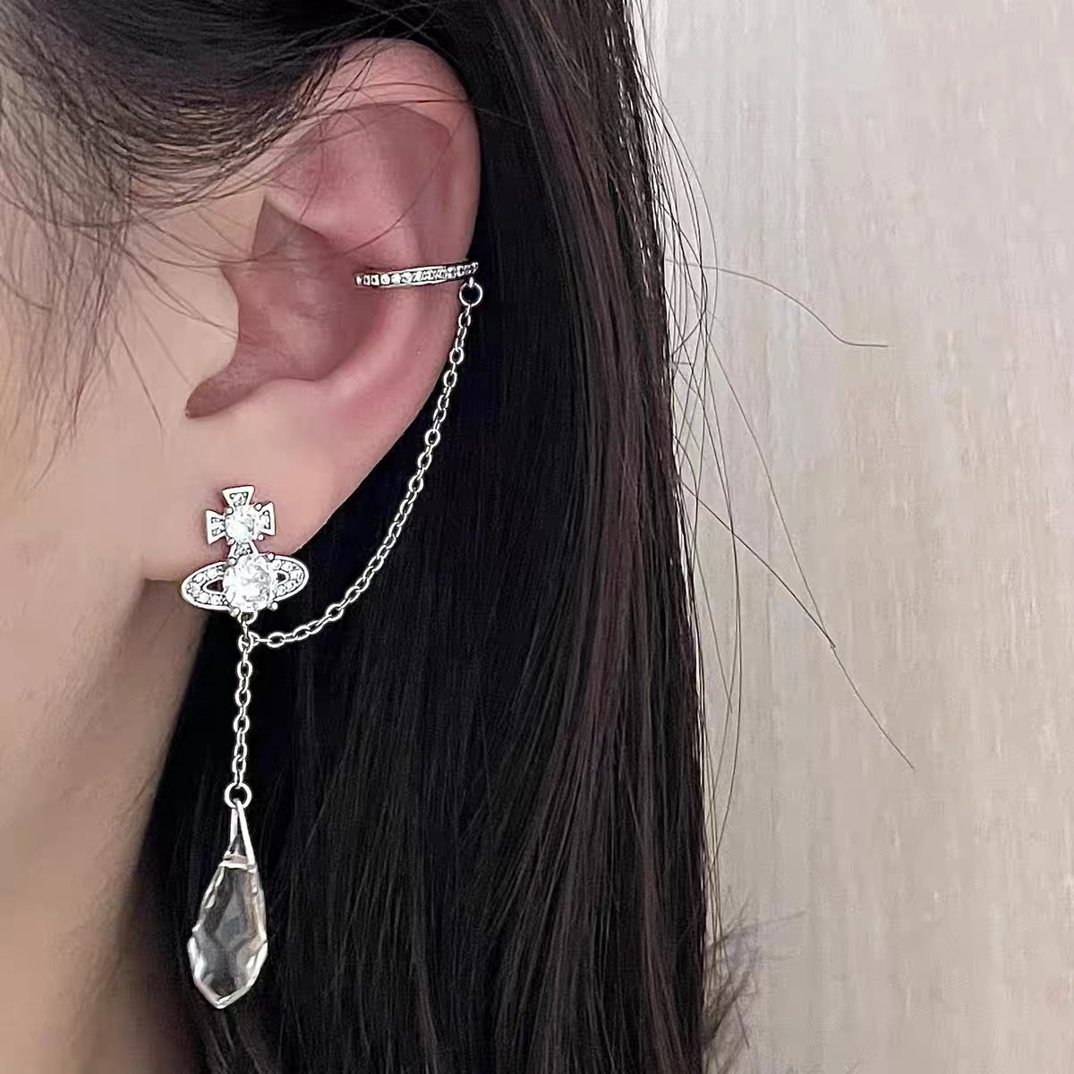 Vivienne Westwood Climber Ear cuff Saturn Waterdrop Crystal Earrings - Original Replica Club