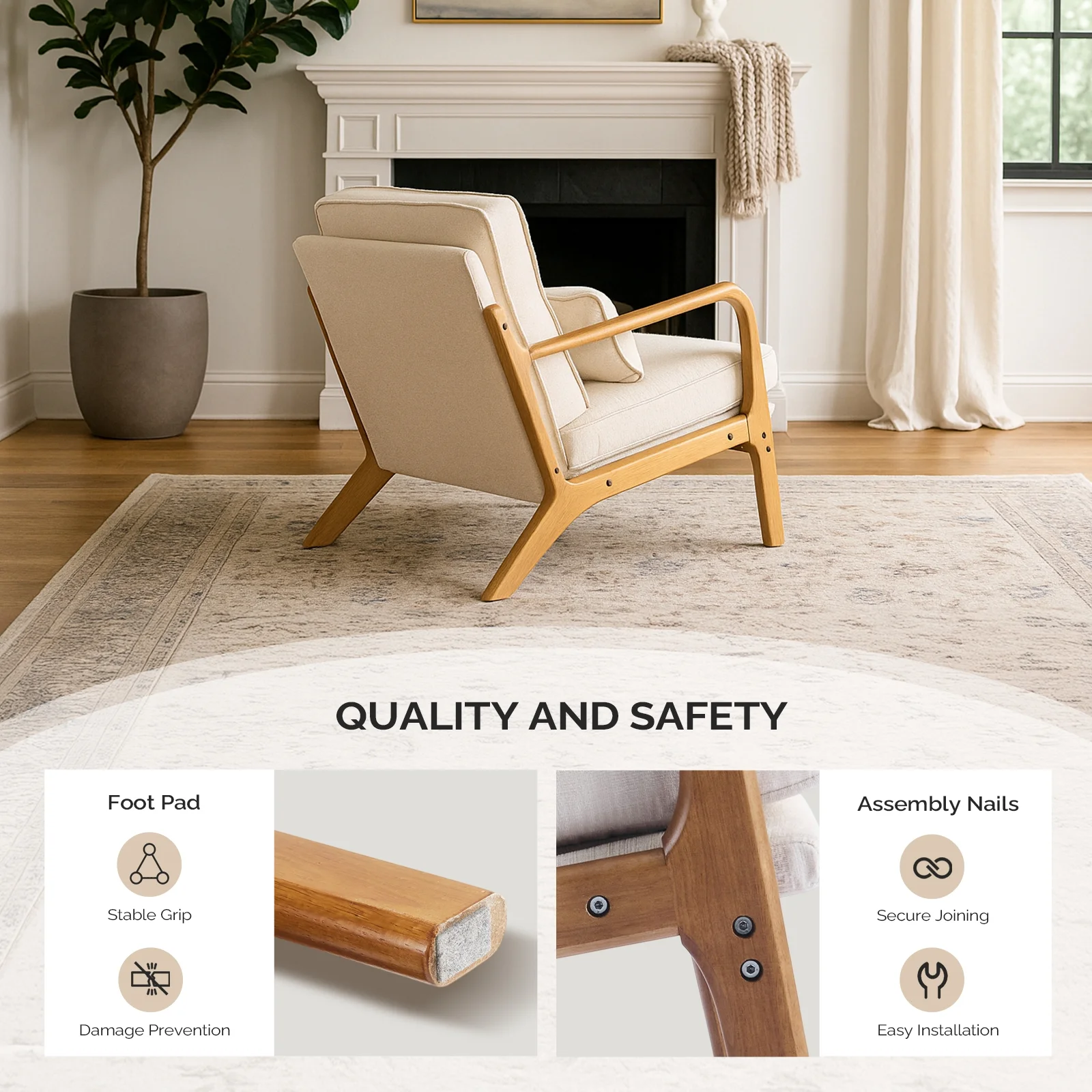 Ktaxon Accent Chair Corduroy Upholstered Armchair, Reading Club Chair with Pillow and Solid Wood Frame for Living Room Bedroom Furniture Off White - Image 106