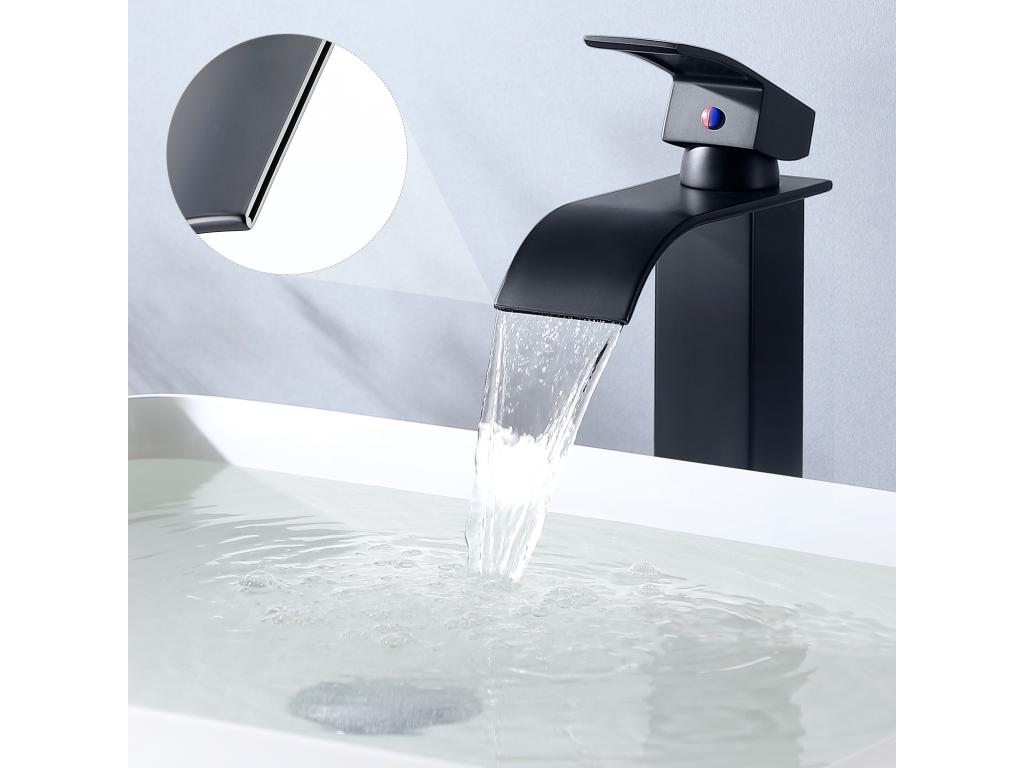 hogardiseno Grifo Baño Cascada Mezclador Lavabo Baño Alto Grifo Negro Cuadrado en Latón Agua Caliente/Fría Altura del Caño 273mm G3 / 8,Modelo UE