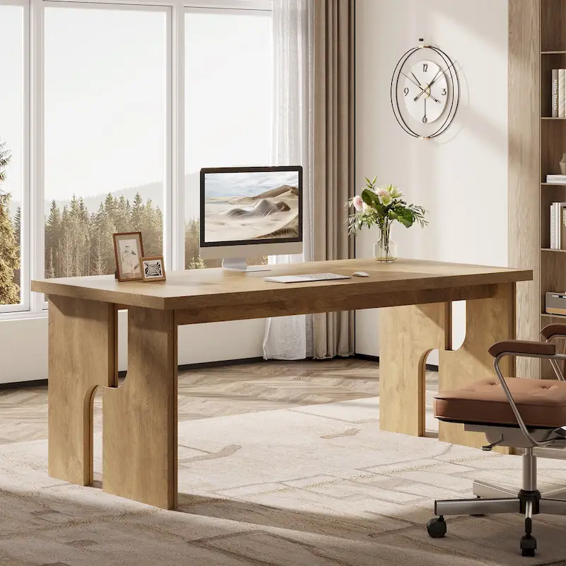 63-Inch Farmhouse Executive Desk with Unique Legs - Industrial Style Office Furniture for Home
