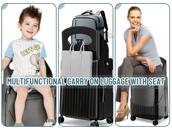 Fridtrip 20 Inch Carry On TSA Lock Luggage with Foldable Seat for Kids& Adult,Lockable Spinner Wheels Free Luggage Cover and Safety Seatbelt Travel Suitcase - Image 8