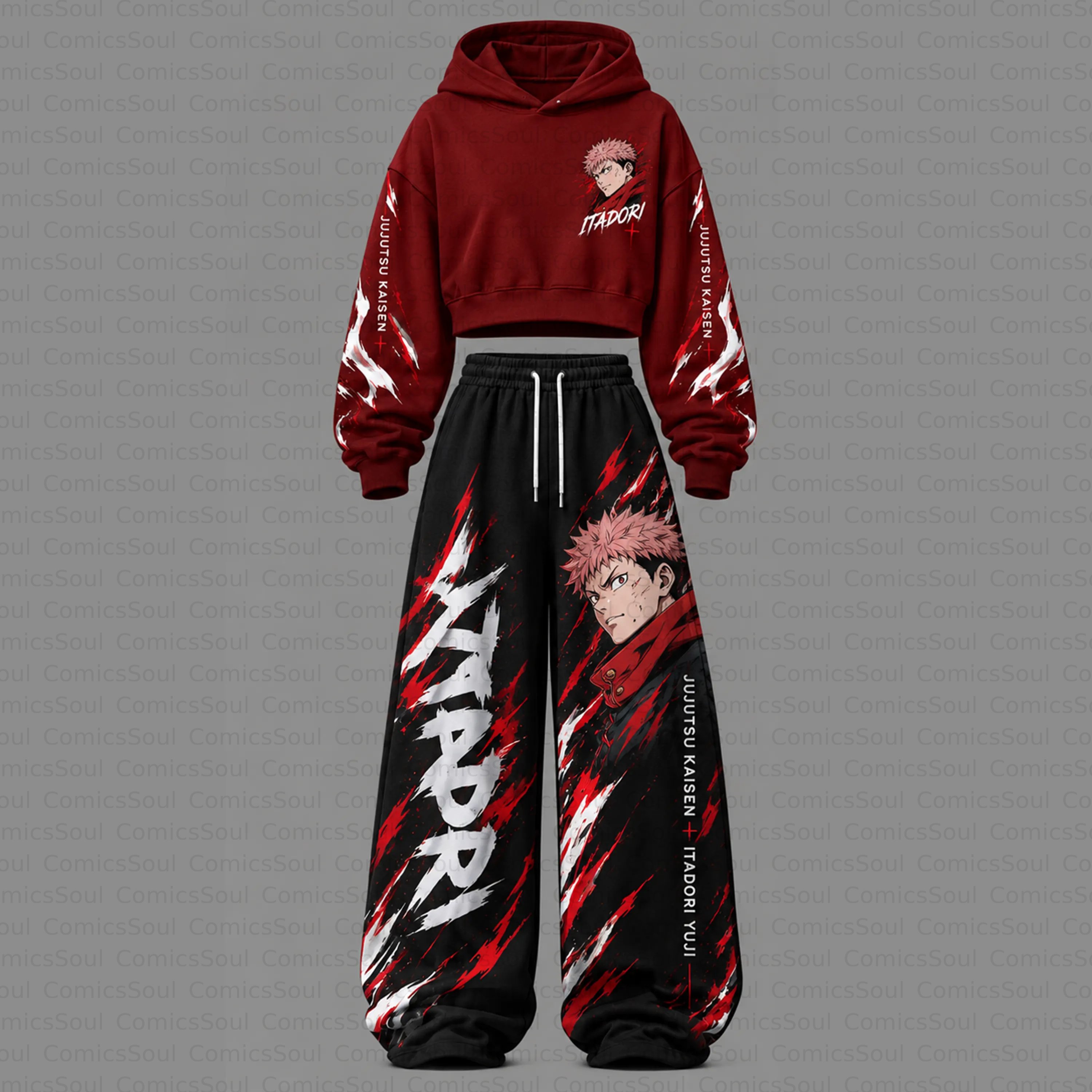 Jujutsu Kaisen Cropped Long Sleeve Hoodie & High Waist Jogger Pants Two Piece TeeThreads Sustain the Scene with Custom Apparel