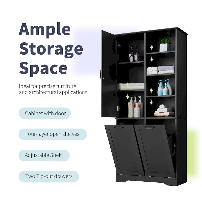 Multi-Functional Bathroom Storage Cabinet with Doors, Drawers, and Tilt-Out Laundry Hamper
