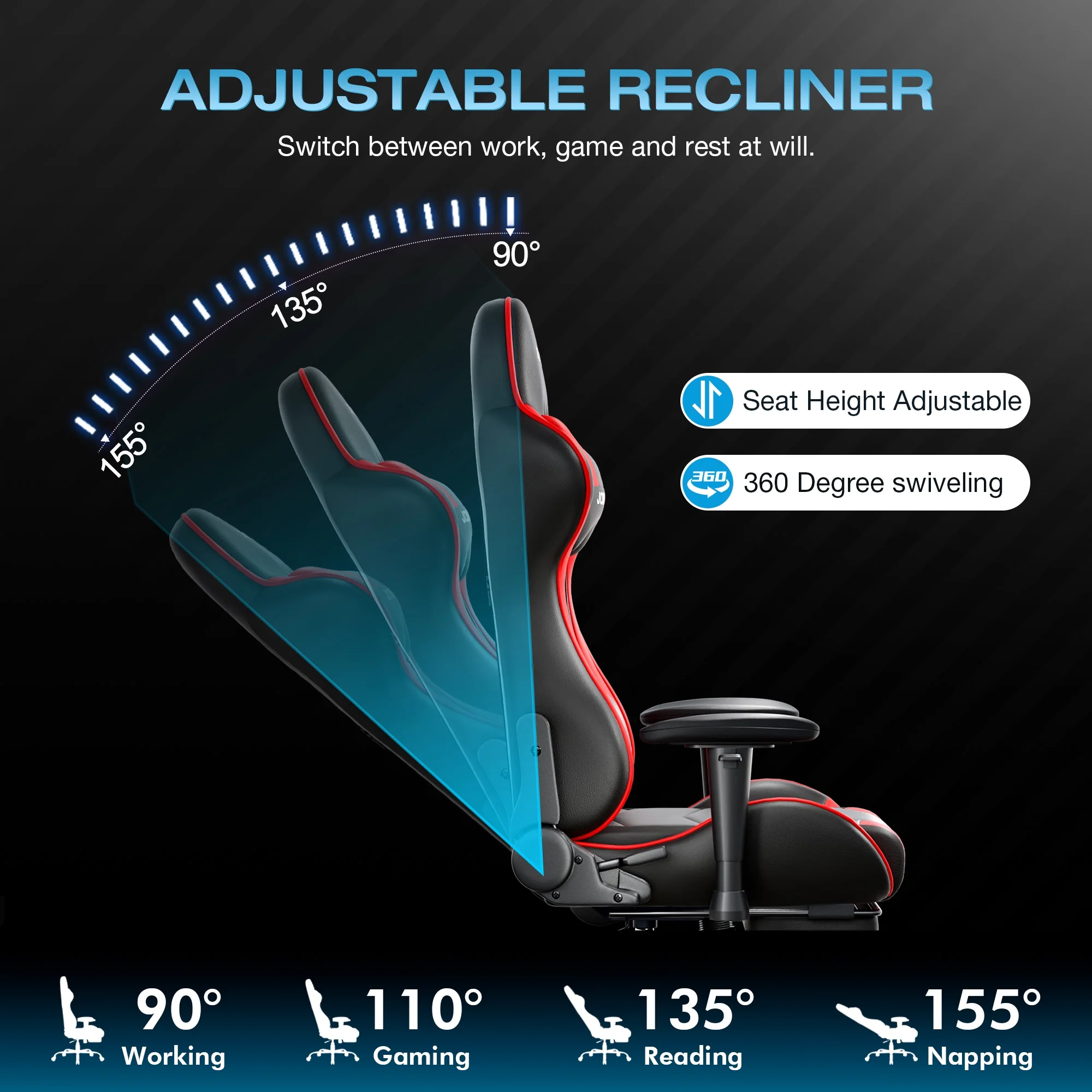 JONPONY Big and Tall 500LBS Gaming Chair, Ergonomic Design, Gamer Chair PU Leather with Footrest and Lumbar Support, High Back Office Chair Support 8 Hours Long Sitting,Red Computer Chair,Red - Image 12