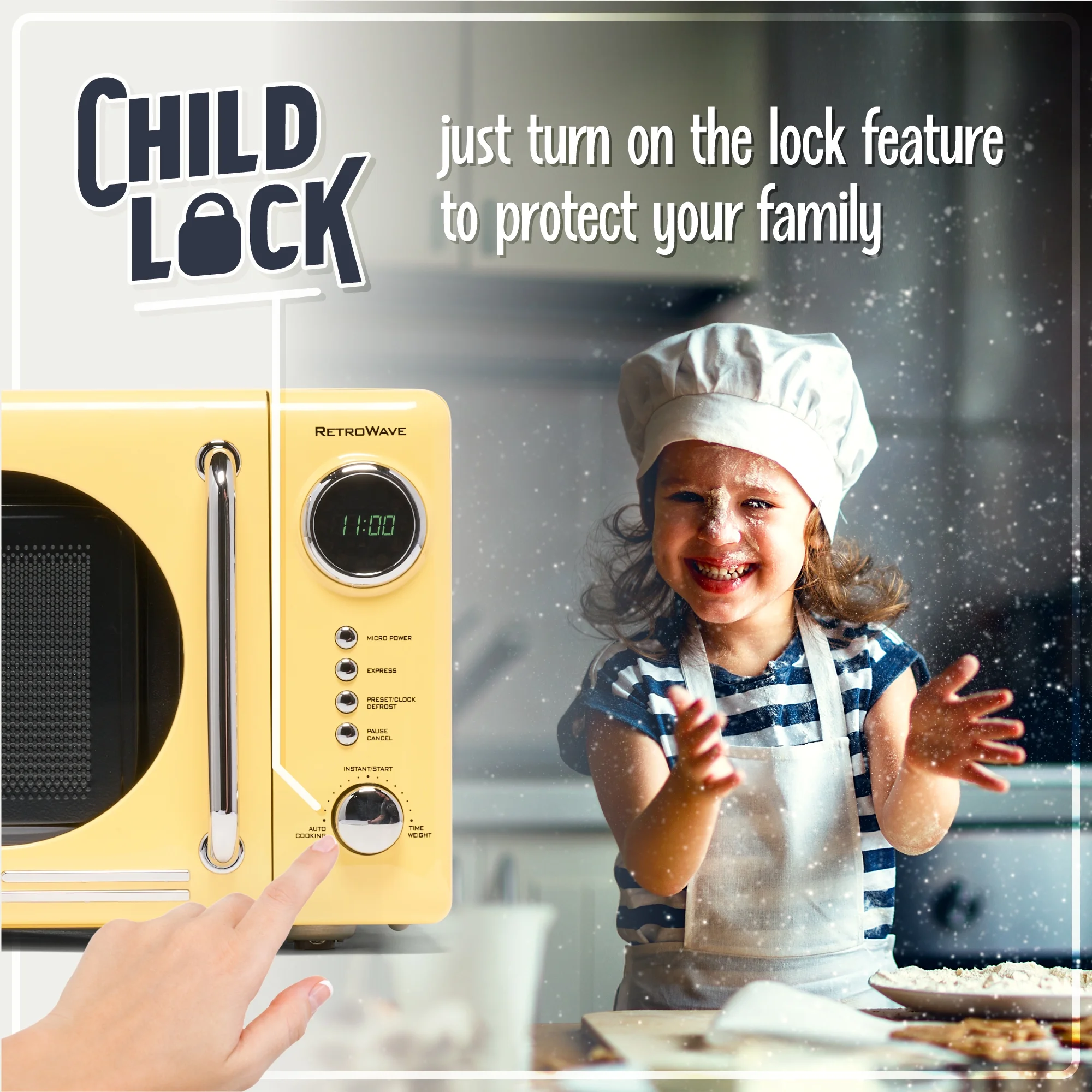 Nostalgia Retro Compact Countertop Microwave Oven - 0.7 Cu. Ft. - 700-Watts with LED Digital Display - Child Lock - Easy Clean Interior - Orange - Image 44