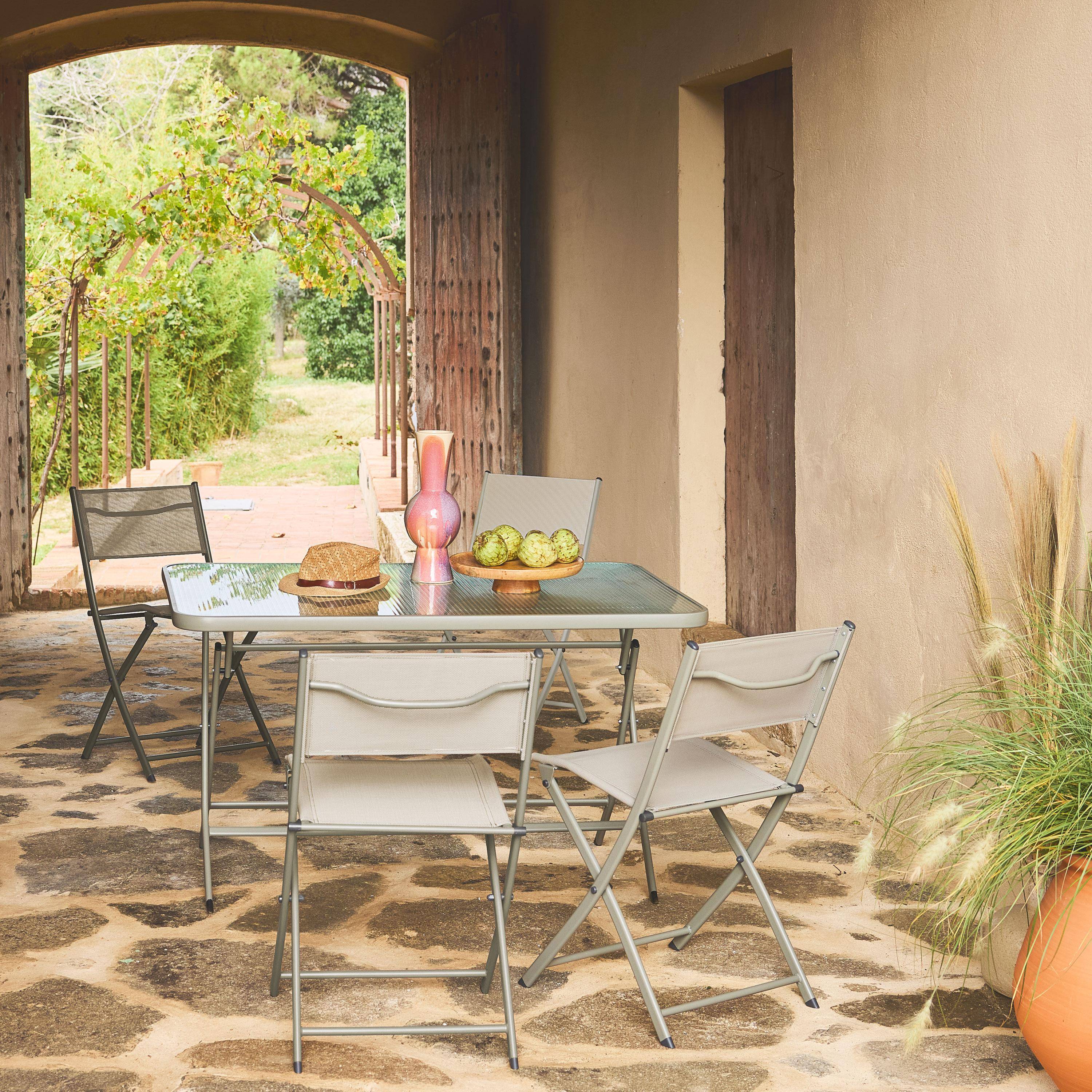 Ancona -  Set mesa de jardín plegable de textileno y acero con 4 sillas