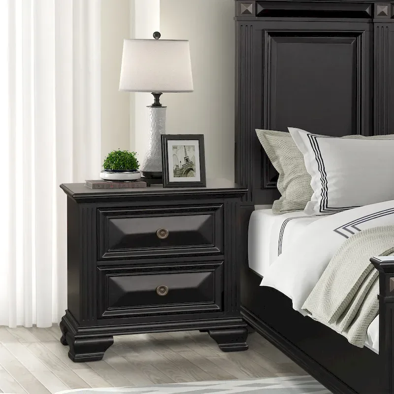 Roundhill Furniture Renova Vintage Black Wooden Bedroom Collection