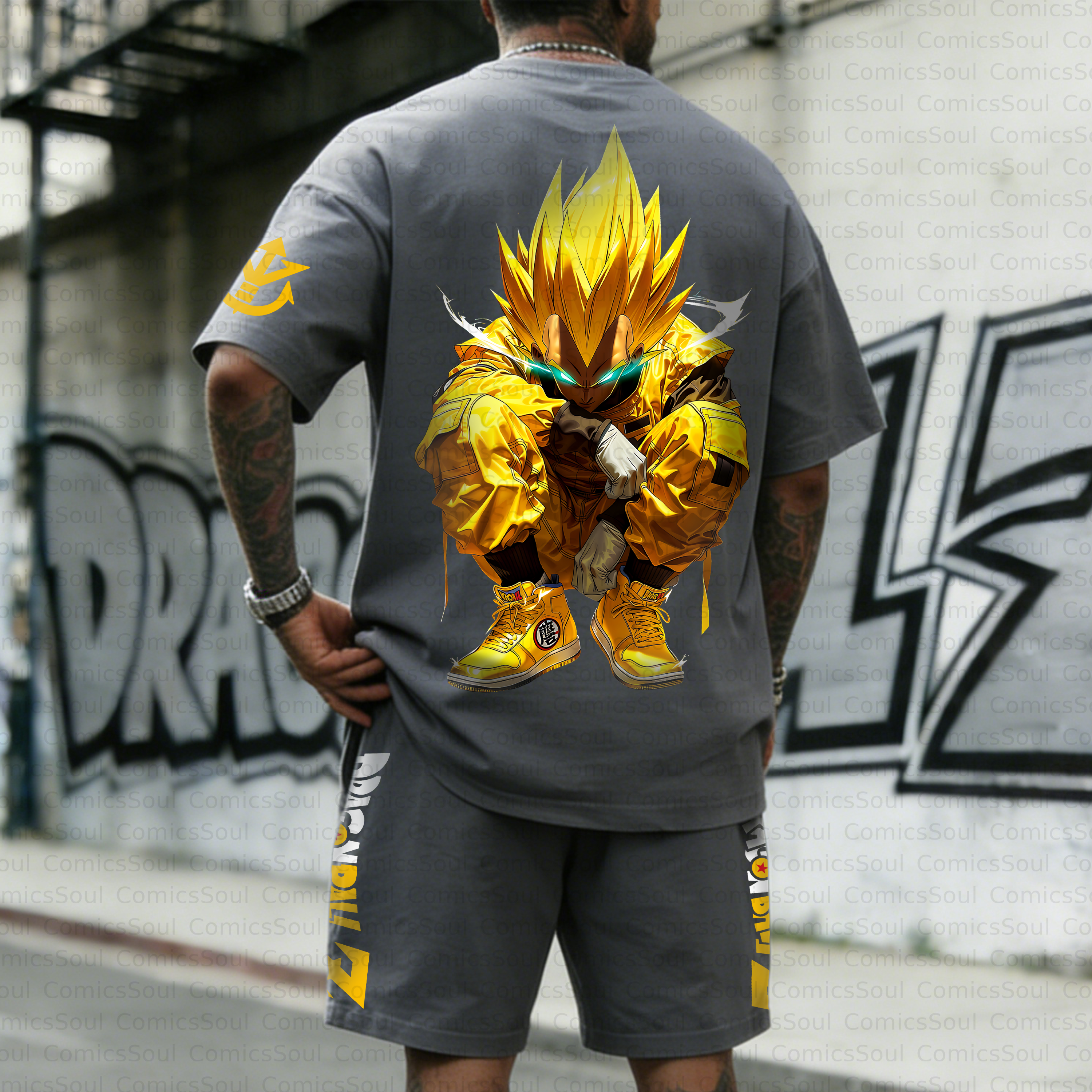 Unisex Anime Inspired Vintage T-shirt& Shorts 2 Pieces Set