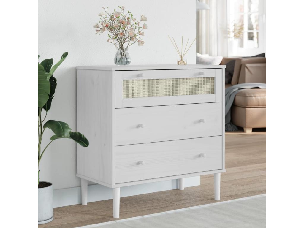 Cómoda SENJA aspecto ratán madera maciza pino blanco 80x40x80cm