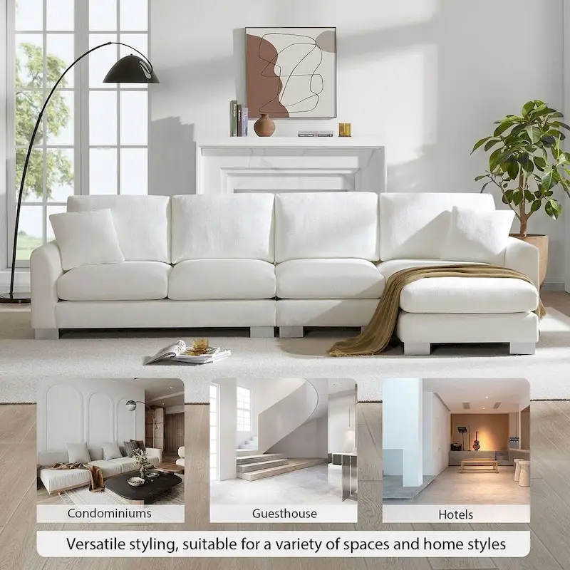Spacious L-Shaped Chenille Sectional Sofa with Chaise Lounge for Living Room, Apartment, or Office