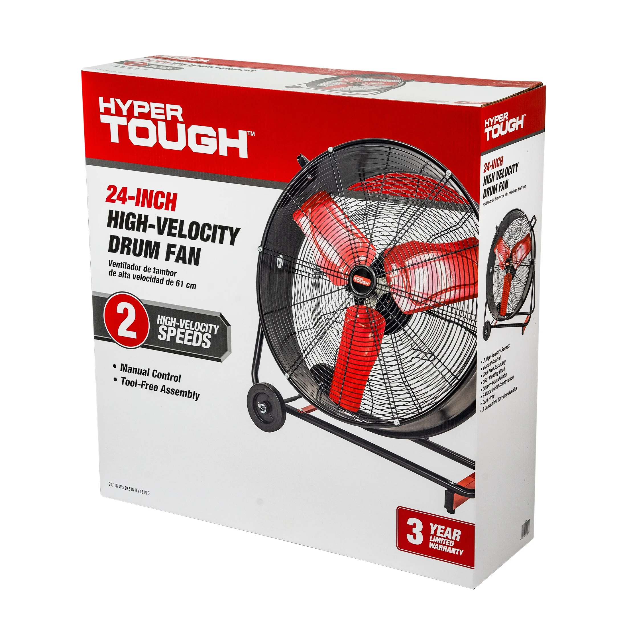 Hyper Tough 24" 2-Speed Metal High Velocity Tiltable Drum Fan - Image 9