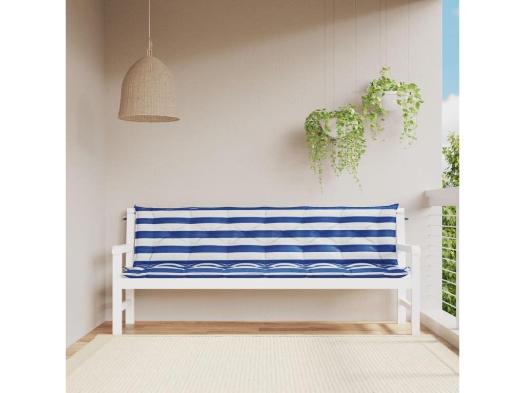 Cojines banco jardín 2 unidades tela a rayas azul blanco 200x50x7 cm