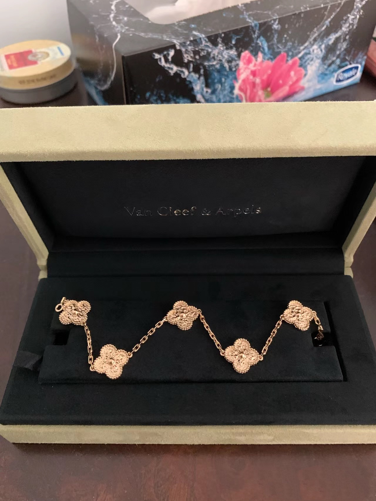 VCA Vintage Alhambra Bracelet Necklace, 5Motifs, Rose Gold,No Diamond - Original Replica Club