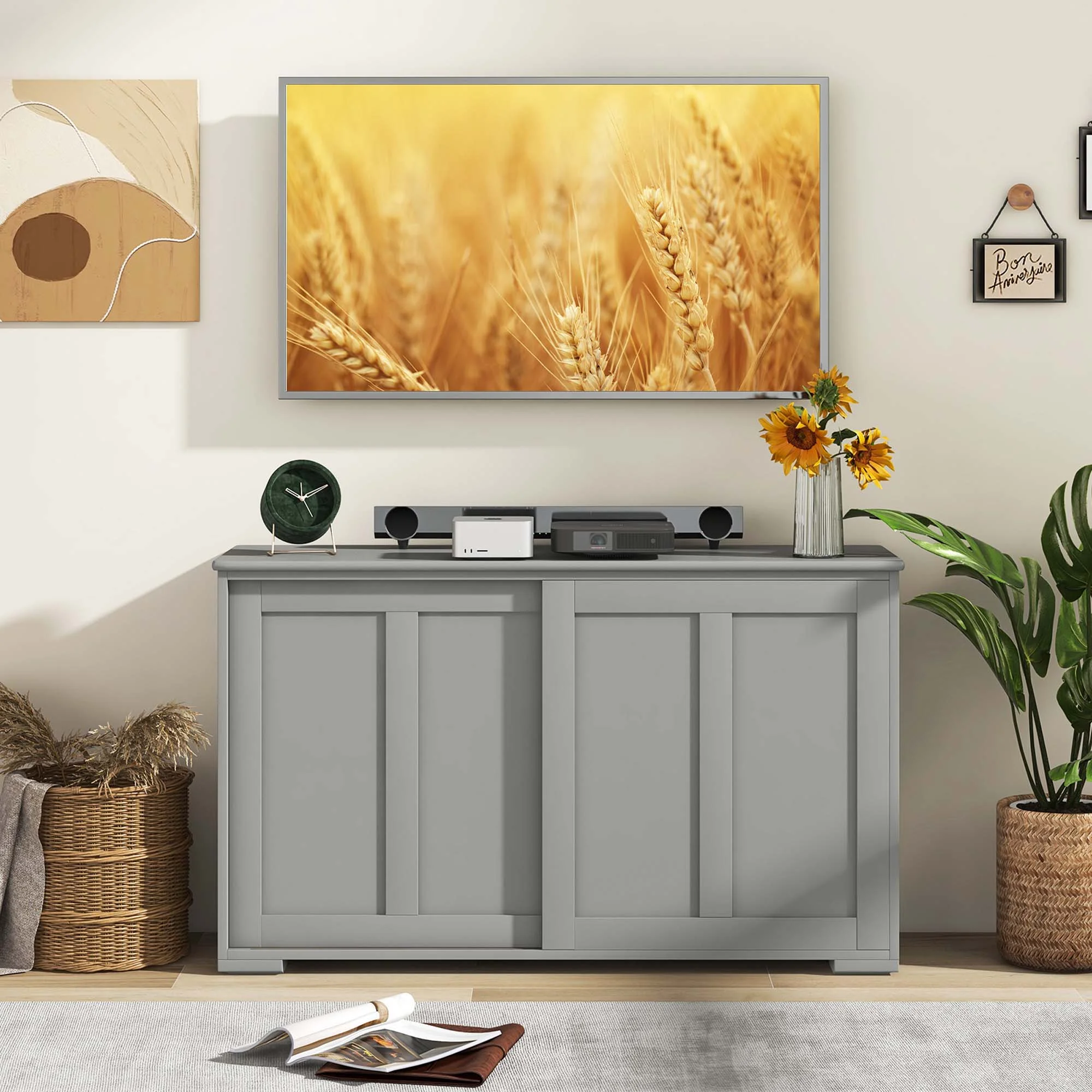 Costway Kitchen Storage Cabinet Sideboard Buffet Cupboard Wood Sliding Door Pantry White - Image 34