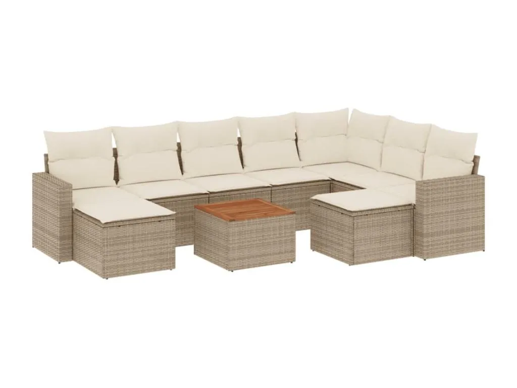 Juego de sofás jardín con cojines beige 10 piezas ratán sintético NHFG17454