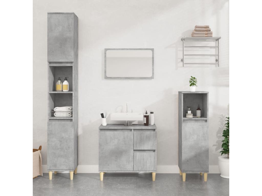 Armario de baño madera contrachapada gris hormigón 30x30x100 cm