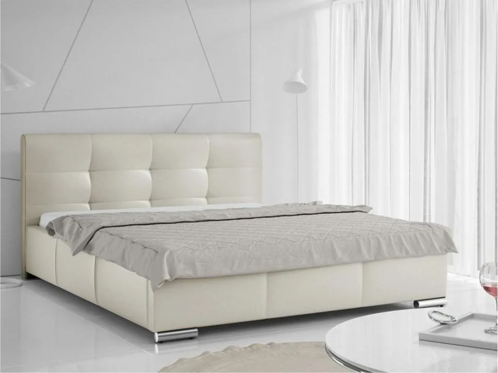 Cama Cosinor 108, doble, de color marrón claro, 140x200, cuero ecológico, somieres, kwj1703789