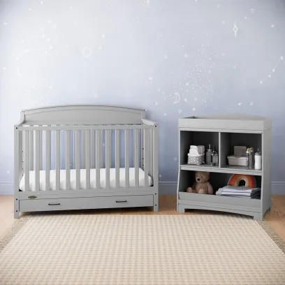 5-in-1 Convertible Baby Bed (with drawers, white) - Green Guardian Gold Certification, built-in baby bed storage drawer, convertible to toddler bed, day bed and full-size bed