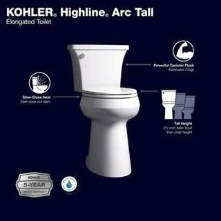 KOHLER Highline Arc Extra Tall 2-Piece Elongated Toilet, White, 1.28 GPF - 78305-0 - Image 5 KOHLER Highline Arc Extra Tall 2-Piece Elongated Toilet, White, 1.28 GPF - 78305-0 - Image 5