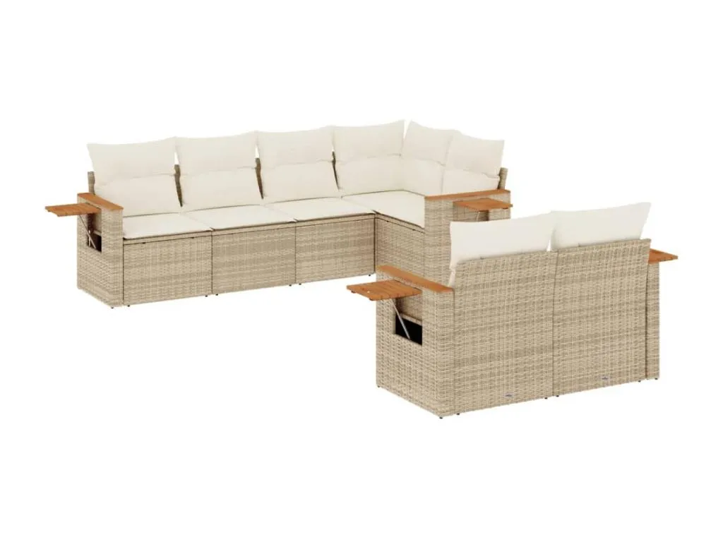 Set sofás de jardín 7 piezas y cojines ratán sintético beige ZDTB51129