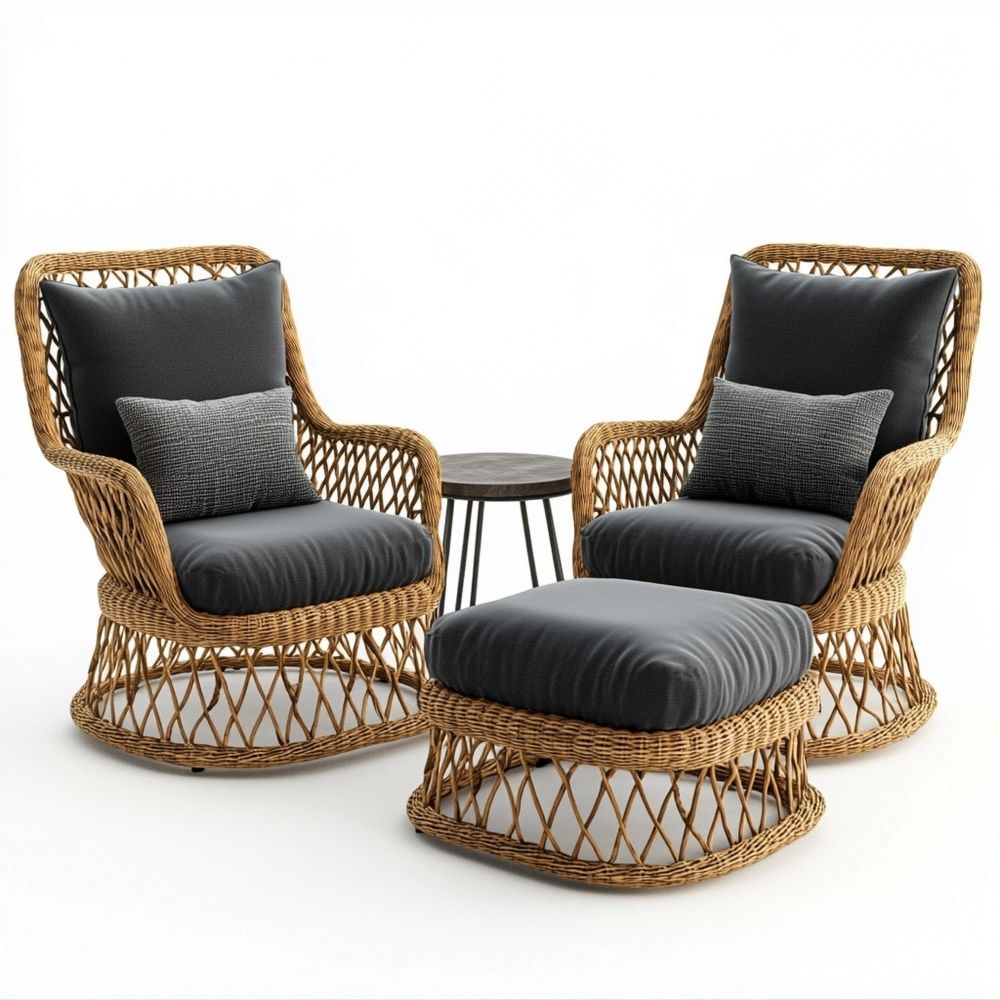 Conjunto de Muebles de Jardín en Ratán Marrón/Gris Exterior Relax Sofá Confortable