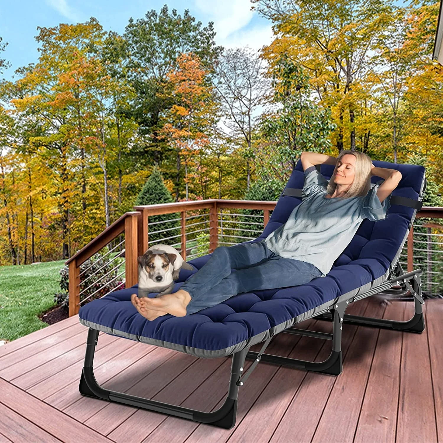 Slsy Folding Lounge Chair, 5-Position Adjustable Outdoor Reclining Chair, Folding Sleeping Bed Cot, Folding Chaise Lounge Chair for Pool Beach Patio Sunbathing - Image 14