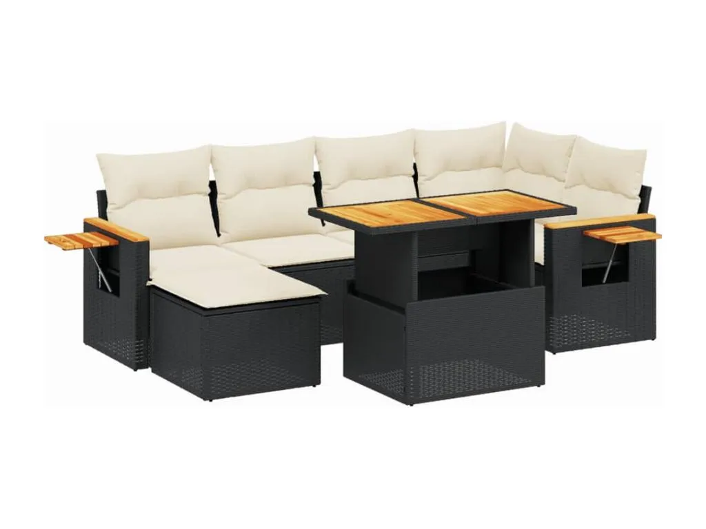 Conjunto de sofás de jardín – 8 piezas en ratán sintético negro con cojines – Biocasahogar TA7431952