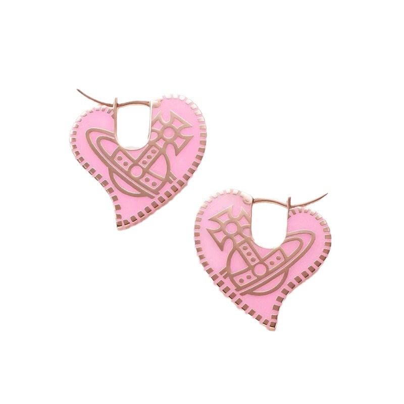 Vivienne Westwood Personality Pink Love Heart Earrings - Original Replica Club