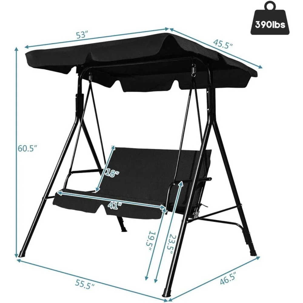 Topcobe Loveseat Cushioned Patio Steel Frame Swing Glider, Outdoor Patio Furniture for Balcony Garden Backyard -Black - Image 3