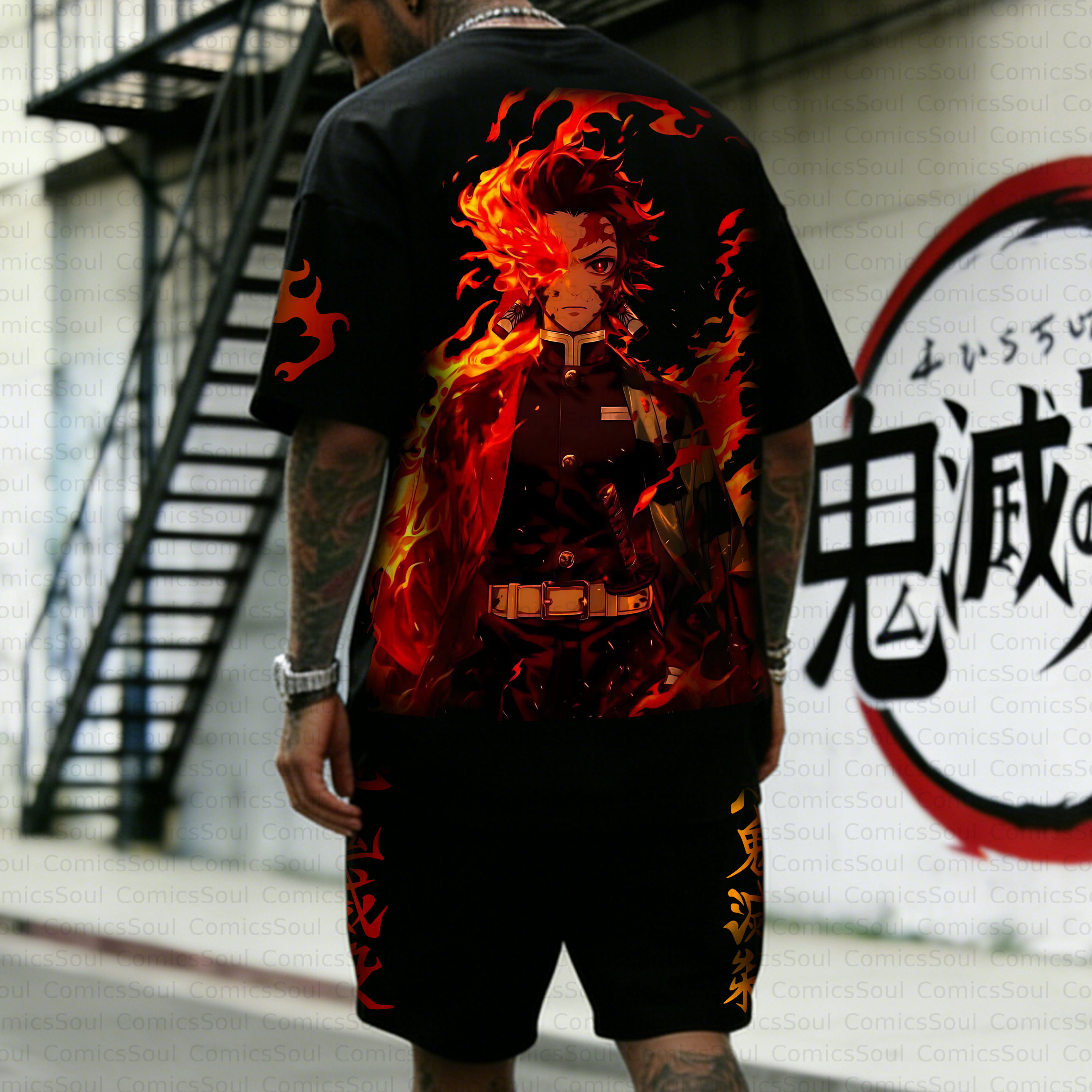 Unisex Anime Inspired Vintage T-shirt& Shorts 2 Pieces Set
