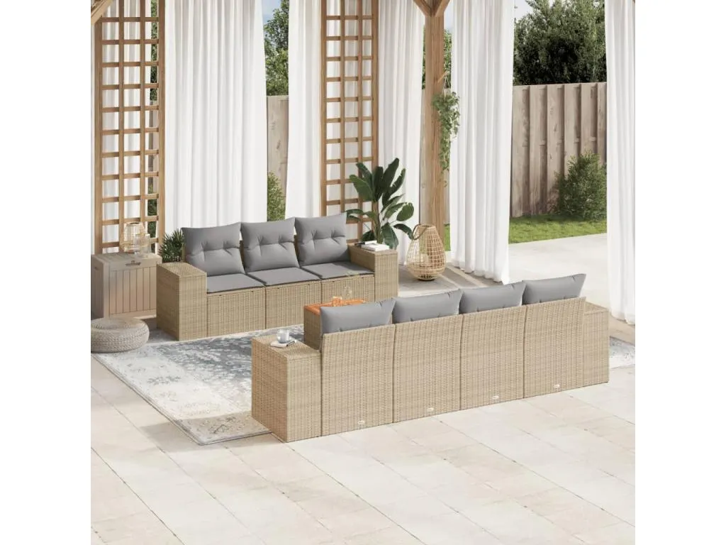 Juego de sofás de jardín con cojines beige 8 pzas ratán PE 78536vzet